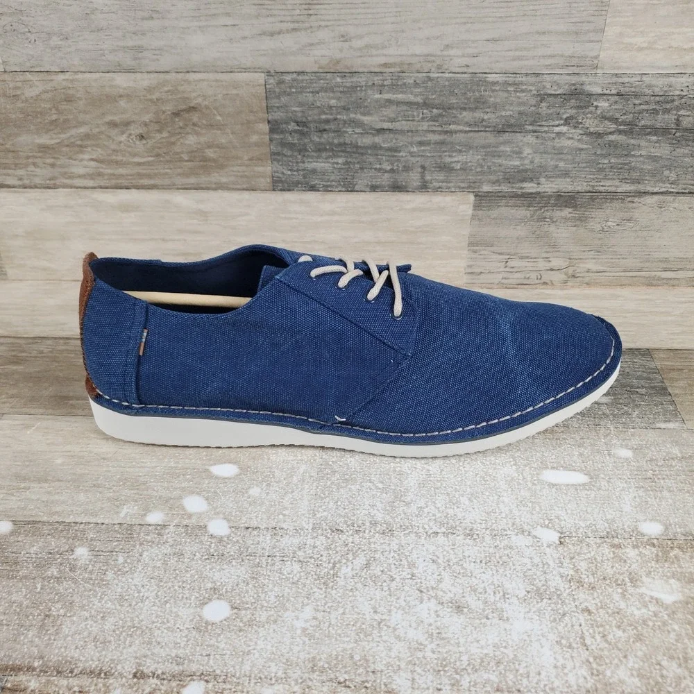 Toms‎ Preston Mens Shoes Sz 14 Navy Washed Canvas Stitch Out Casual Sneakers